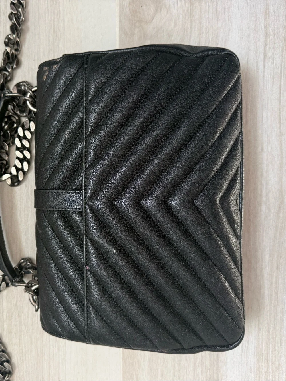 Saint Laurent Black Quilted Chain Crossbody with Silver YSL Logo